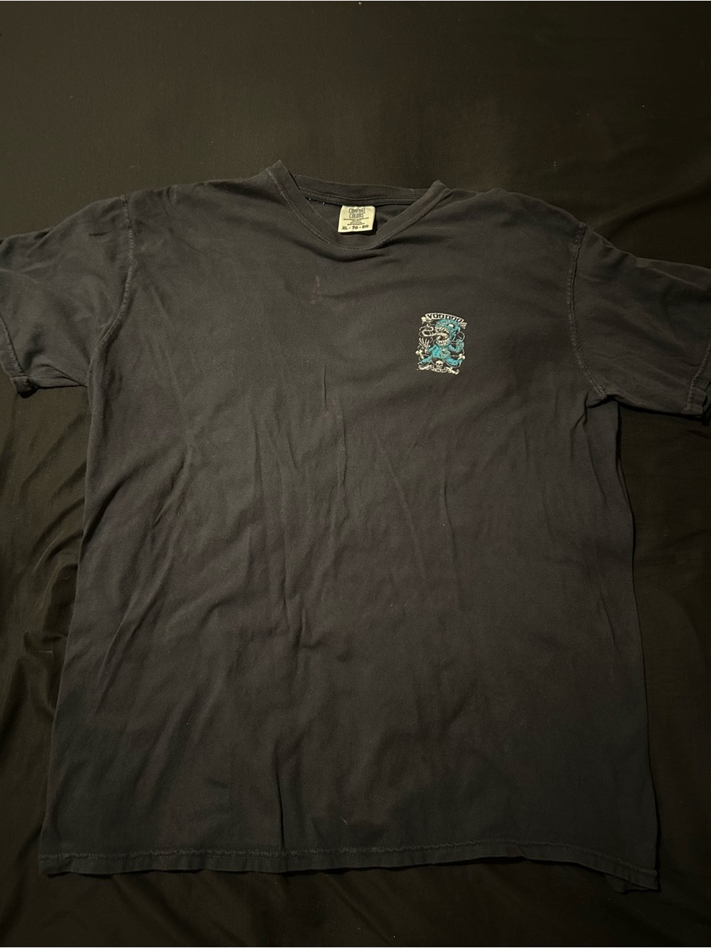 Comfort Colors Black Tee with Teal & Red Voodoo Graphic - Picture 3 of 5